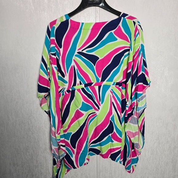 Escapada Ladies L/XL Aegean Blue Poppy Short Sleeve Kimono Cover Up Beach Summer - Picture 7 of 8